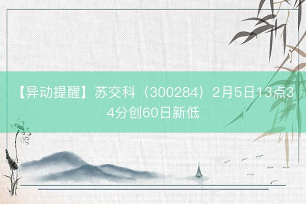 【异动提醒】苏交科（300284）2月5日13点34分创60日新低