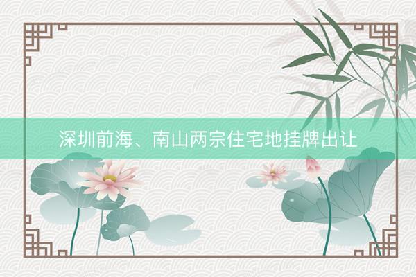深圳前海、南山两宗住宅地挂牌出让