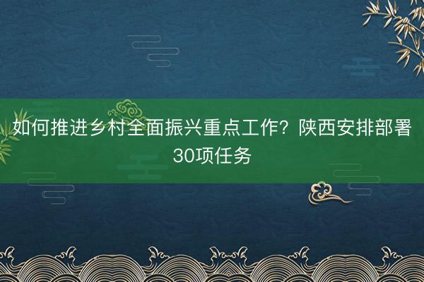 如何推进乡村全面振兴重点工作？陕西安排部署30项任务