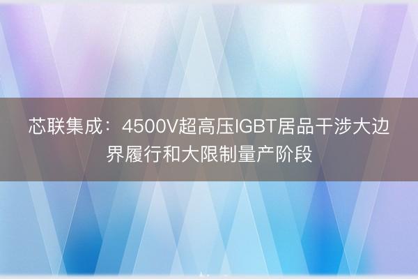 芯联集成：4500V超高压IGBT居品干涉大边界履行和大限制量产阶段