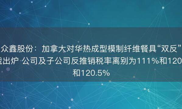 众鑫股份：加拿大对华热成型模制纤维餐具“双反”终裁出炉 公司及子公司反推销税率离别为111%和120.5%