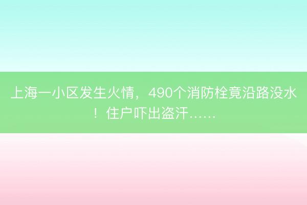 上海一小区发生火情，490个消防栓竟沿路没水！住户吓出盗汗……