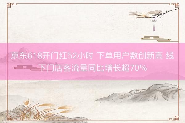 京东618开门红52小时 下单用户数创新高 线下门店客流量同比增长超70%