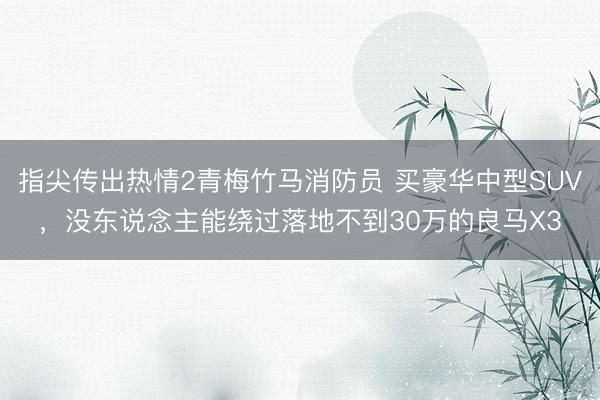 指尖传出热情2青梅竹马消防员 买豪华中型SUV，没东说念主能绕过落地不到30万的良马X3