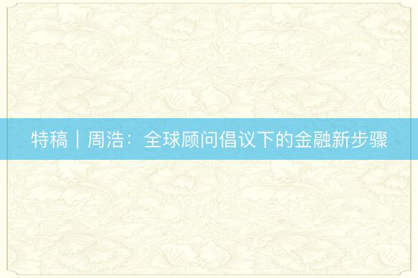 特稿｜周浩：全球顾问倡议下的金融新步骤
